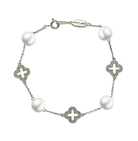 Suzy Levian New York Suzy Levian Sterling Silver Clover White Sapphire and Cultured Pearl Bracelet