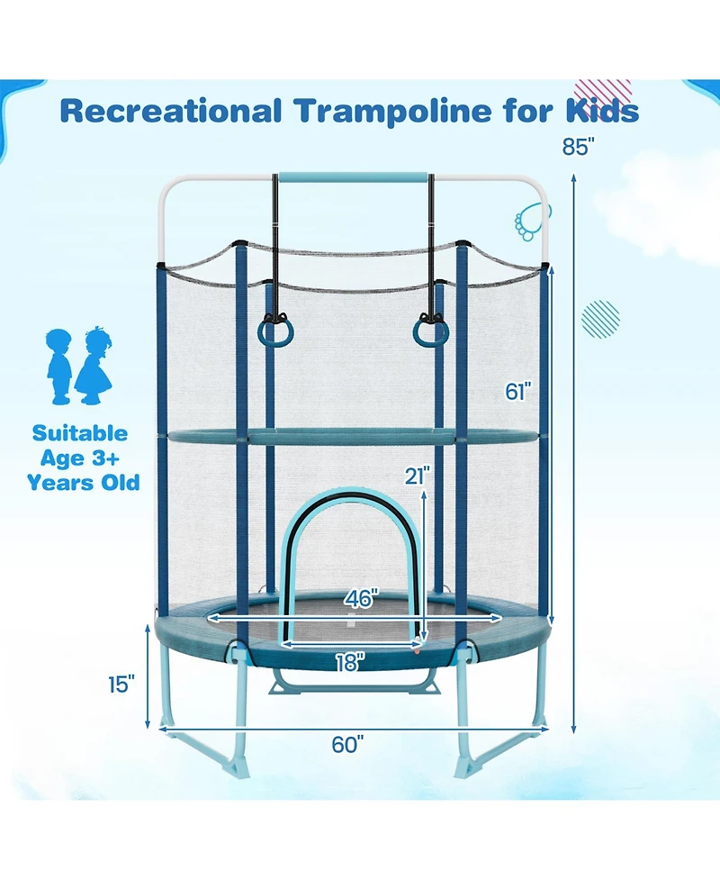 Akiudex 60-Inch Trampoline with Gymnastic Bar and Rings for Kids