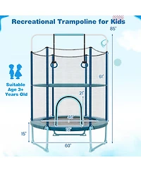Akiudex 60-Inch Trampoline with Gymnastic Bar and Rings for Kids