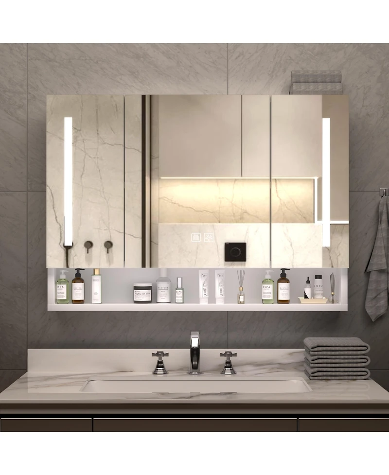 Casainc 39×28 Inch Aluminum Bathroom Mirror Cabinet with Led Lights and Storage Compartments