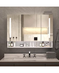 Casainc 39×28 Inch Aluminum Bathroom Mirror Cabinet with Led Lights and Storage Compartments
