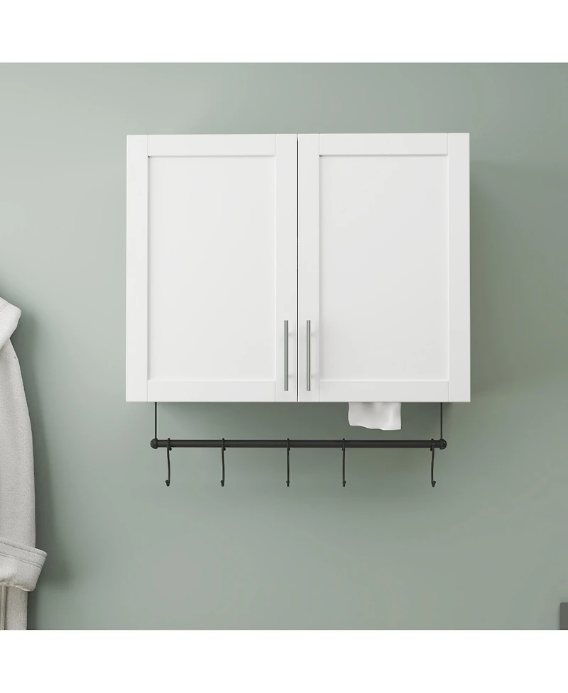 Casainc Bathroom Wall Cabinet with Adjustable Shelf, Towel Bar, and 5 Hooks
