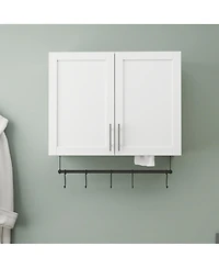 Casainc Bathroom Wall Cabinet with Adjustable Shelf, Towel Bar, and 5 Hooks