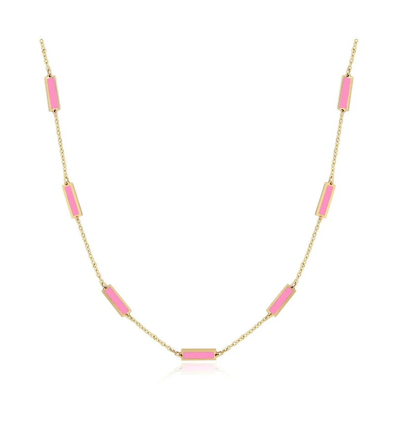 The Lovery Bubblegum Pink Bar Chain Necklace 14K Gold