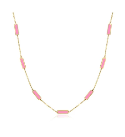 The Lovery Bubblegum Pink Bar Chain Necklace 14K Gold