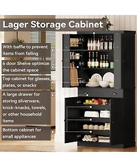 Ironck Kitchen Pantry with Drawer, Sliding Storage Rack, Black