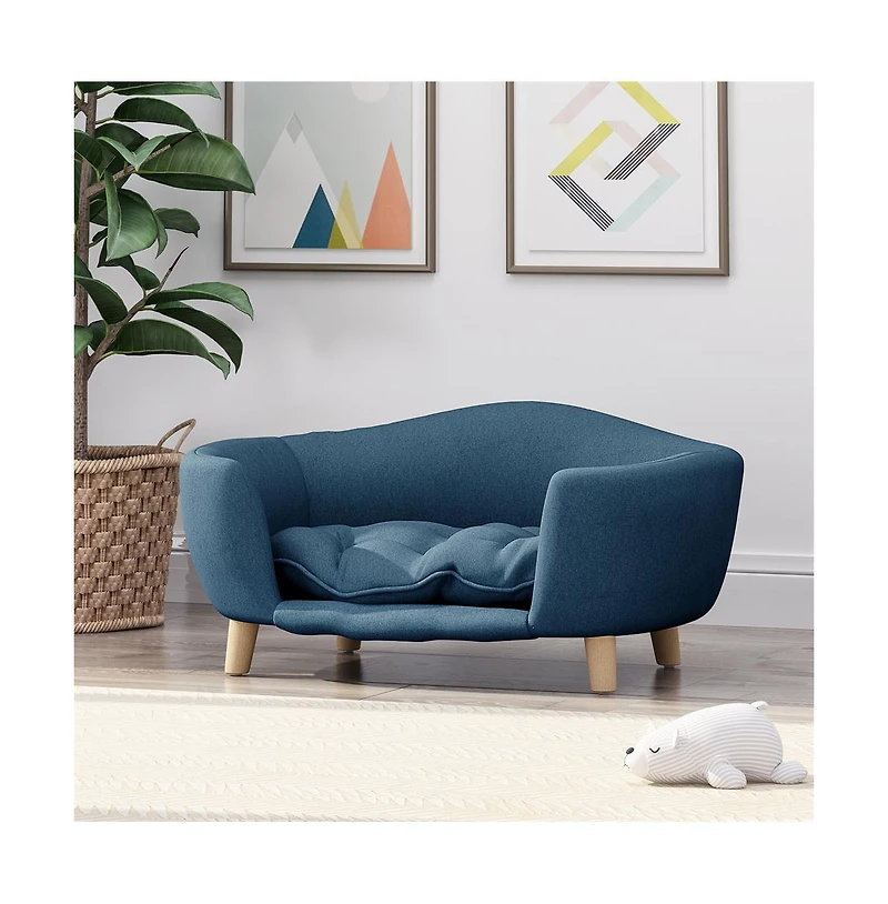 Zeus & Ruta Blue Corduroy Elevated Pet Couch with Wood Legs
