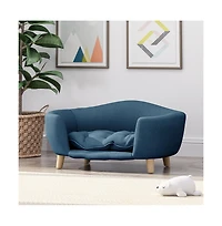 Zeus & Ruta Blue Corduroy Elevated Pet Couch with Wood Legs