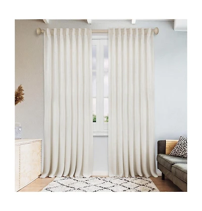 Awesome Home Extra Long Linen Blend Light Filtering Curtains for Living Room (2 Panels