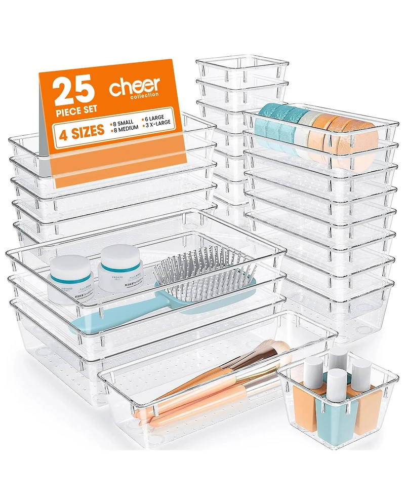 Cheer Collection 25 Piece Clear Plastic Drawer Organizer Set