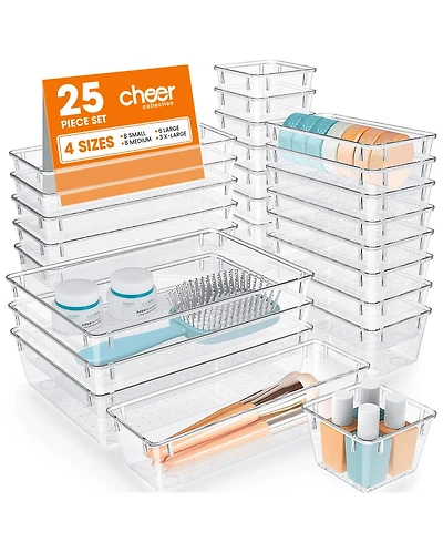 Cheer Collection 25 Piece Clear Plastic Drawer Organizer Set