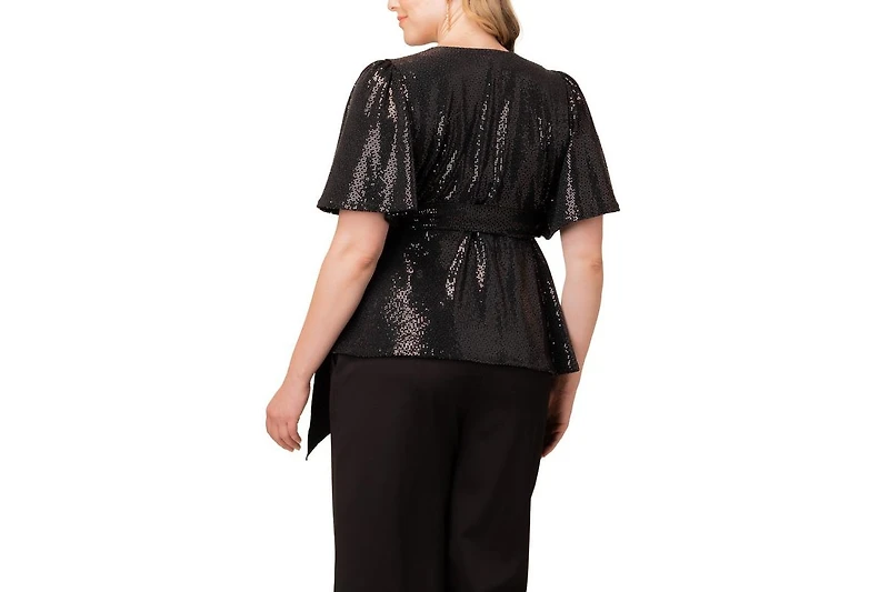 Kiyonna Women's Plus Shimmering Sequin Wrap Top