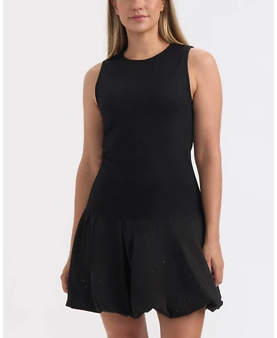 Ellen Tracy Women's Mixed Media Balloon Skirt Dress