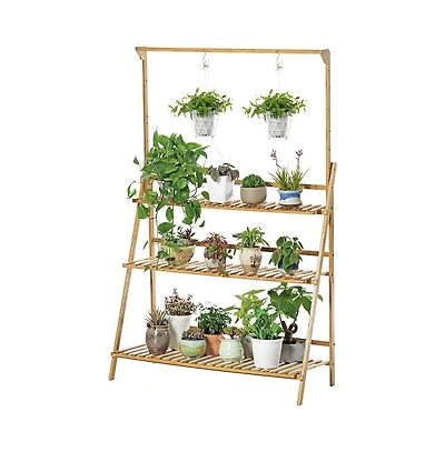 Unho 3 Tier Bamboo Hanging Folding Plant Shelf Stand Flower Pot Display Rack Bookcase