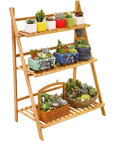 Unho Introducing the Premium 3-Tier Bamboo Plant Stand,Durable, Space-Saving & Easy Assembly,Hanging Rack for Patio/Garden