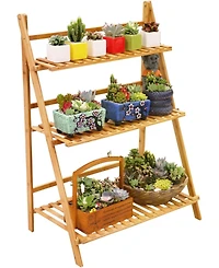 Unho Introducing the Premium 3-Tier Bamboo Plant Stand,Durable, Space-Saving & Easy Assembly,Hanging Rack for Patio/Garden