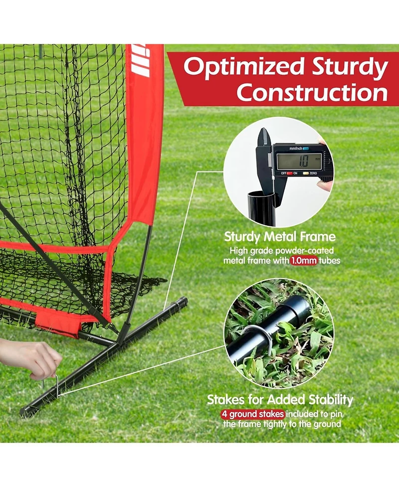 Bearwill 7x7ft Baseball & Softball Practice Net - Pitching, Hitting & Batting Net with Ball Collection System, Tee, 2 Strike Zones & Carry Bag