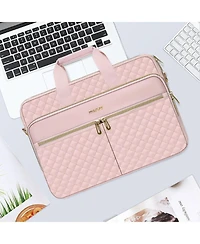 Mosiso Pink Square Quilted Laptop Messenger Bag - 15-16 Inch Briefcase for Office & Travel | 3-Pocket Computer Bag with Adjustable Strap