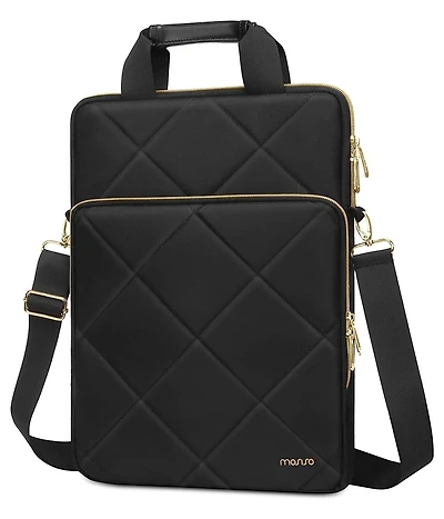 Mosiso 15.6 Inch Laptop Messenger Bag, Rhombus Quilted Shoulder Briefcase with Front Pocket & Handle - Fits MacBook Pro 16, Dell, Hp, Lenovo - Black
