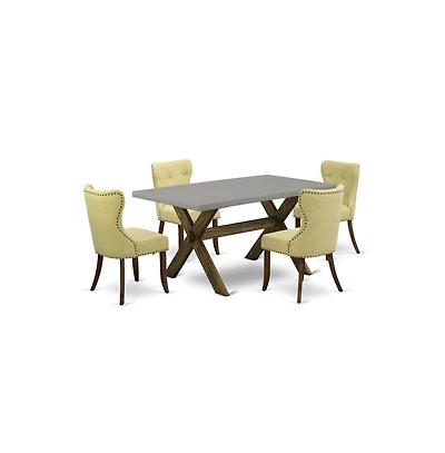 East West Furniture 5-Piece Modern Dining Table Set-Limelight Linen Fabric Seat and Button Tufted Back Parson Dining Chairs and Rectangular Top Wood K