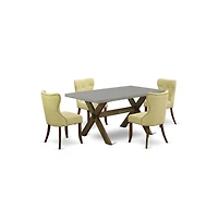 East West Furniture 5-Piece Modern Dining Table Set-Limelight Linen Fabric Seat and Button Tufted Back Parson Dining Chairs and Rectangular Top Wood K