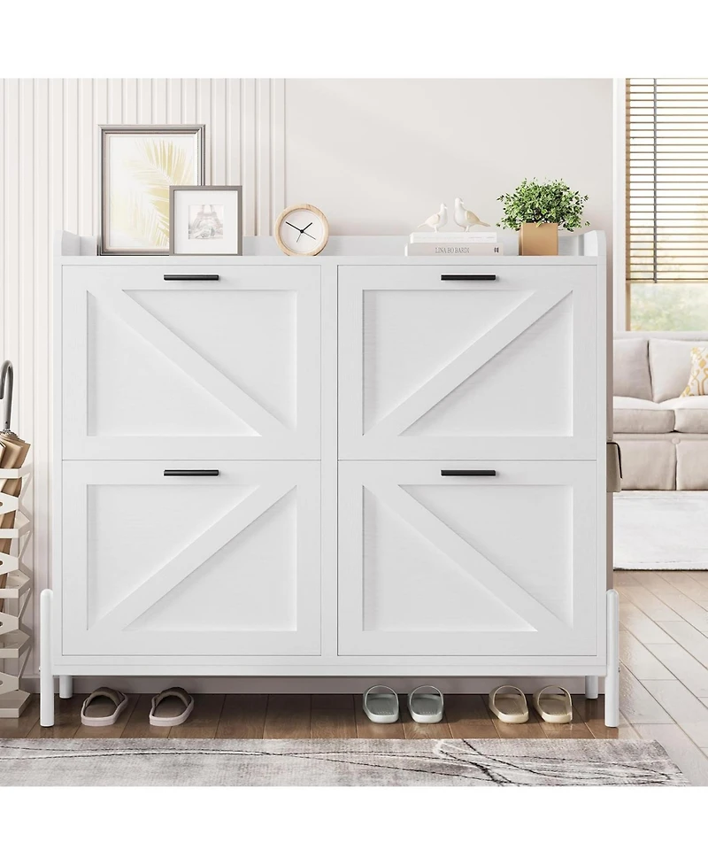 Ironck Shoe Storage Cabinet with 4 Flip Drawers, White