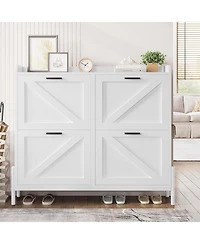 Ironck Shoe Storage Cabinet with 4 Flip Drawers, White
