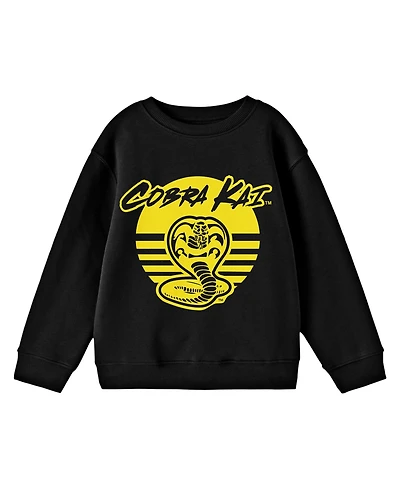 Cobra Kai Boys Yellow Circle Logo Crew Neck Long Sleeve Youth Black Sweatshirt-xl