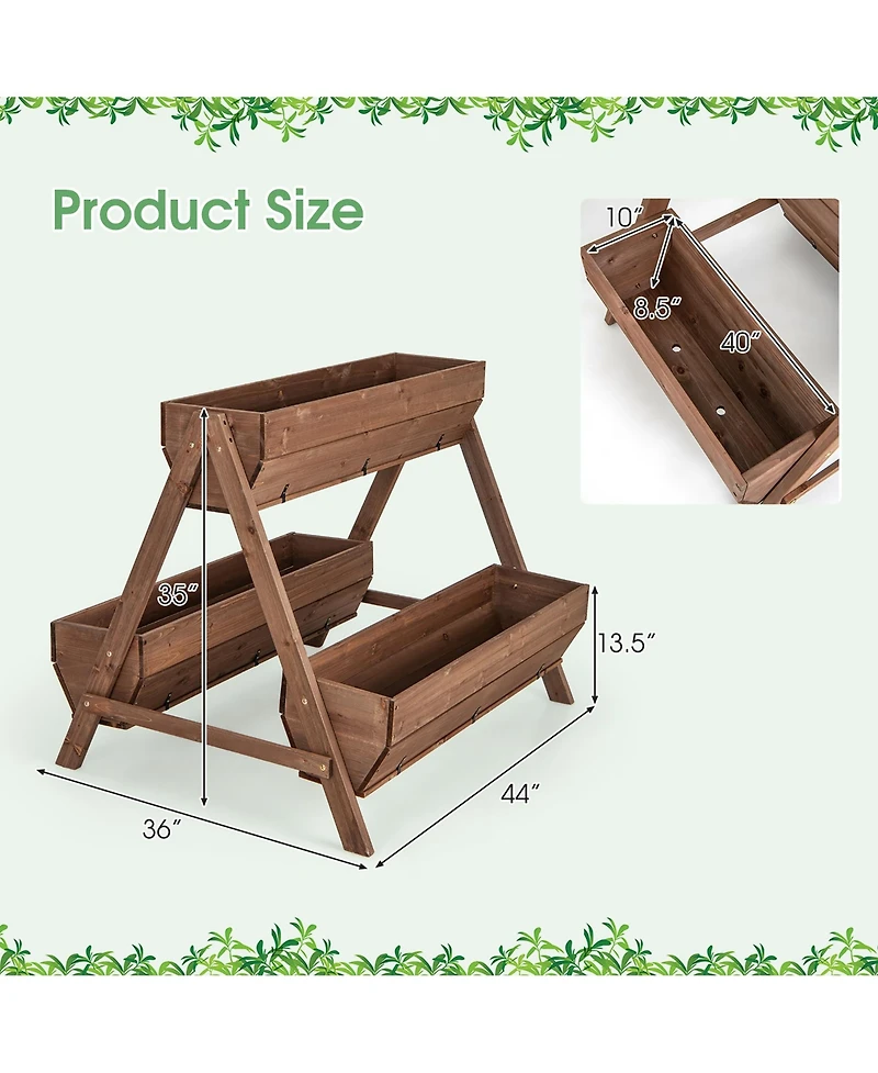 Gymax Vertical Raised Garden Bed Wood Tiered Plant Stand w/ 3 Planter Containers