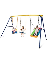 Akiudex 3-in-1 Kids Swing Set with Adjustable Toddler Seat Platform and Belt Swings