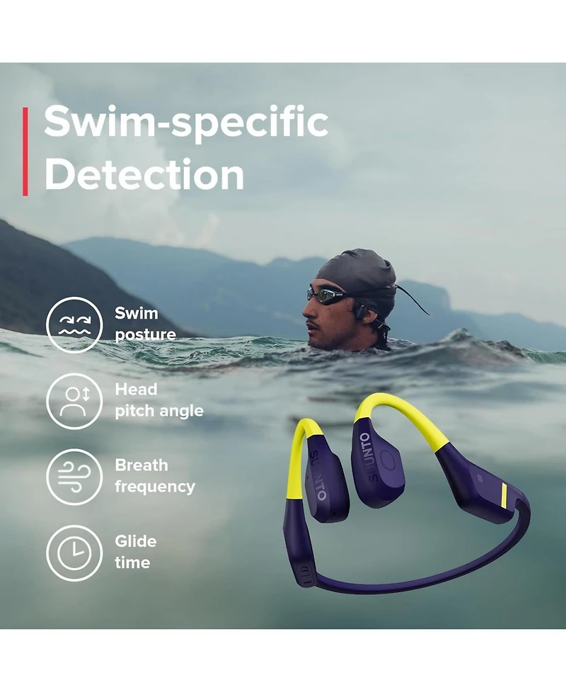 Suunto Aqua Open-Ear Swimming Bone Conduction Headphone, 32GB MP3 Bluetooth Running Player, Head Movement Control, Noise Cancelled Dual-Mic, IP68 Wate