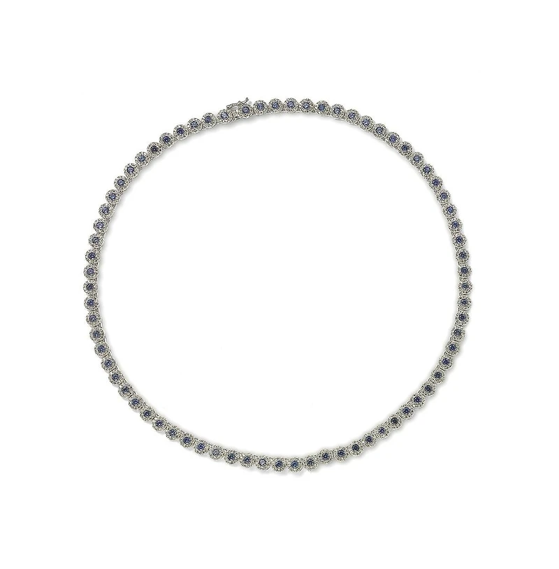 Suzy Levian New York Sterling Silver Sapphire & Created White Tennis Necklace