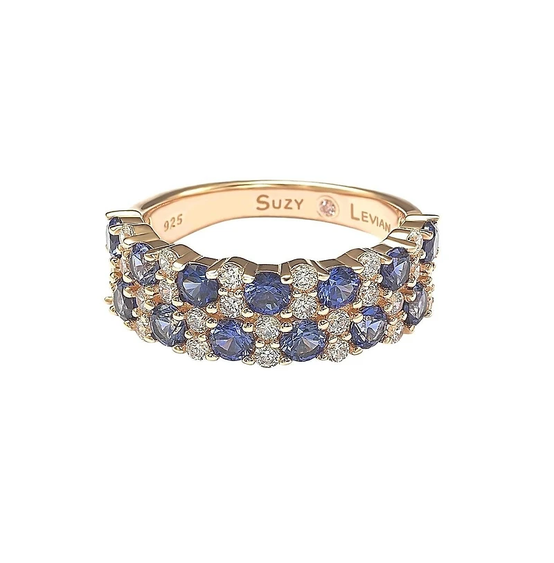 Suzy Levian New York Sterling Silver Natural Sapphire & Created White Double Row Band