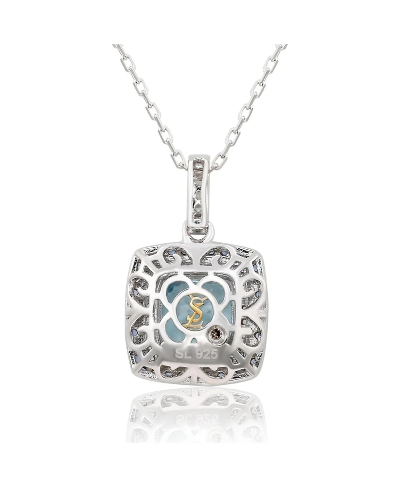 Suzy Levian Sterling Silver Cushion Cut Topaz And Sapphire Double Halo Pendant