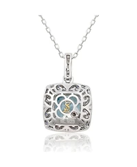 Suzy Levian Sterling Silver Cushion Cut Topaz And Sapphire Double Halo Pendant