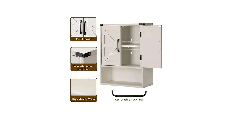 Slickblue Bathroom Wall Cabinet with Storage Shelf and Towel Bar for Organization