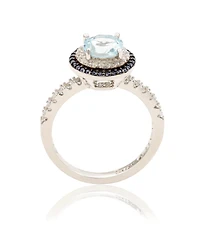 Suzy Levian Sterling Silver Round Cut Topaz and Sapphire Double Halo Ring