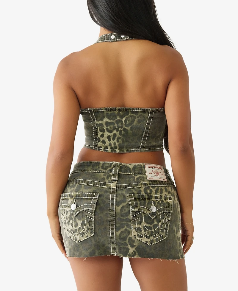 True Religion Women's Camo Big T Leopard Halter Top