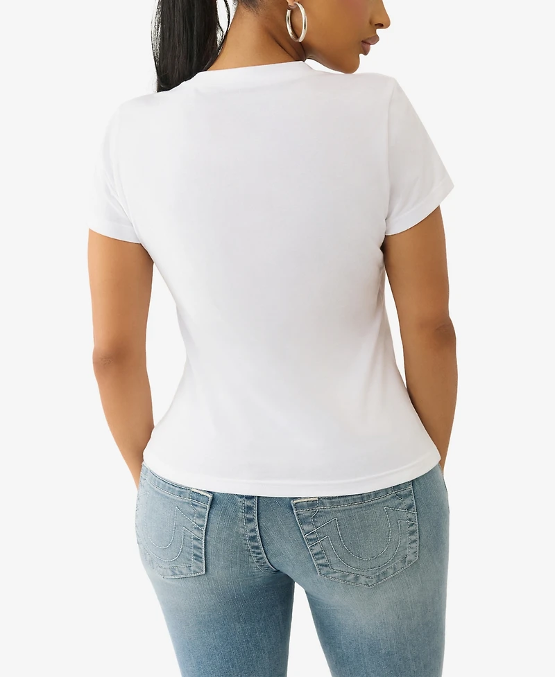 True Religion Women's Buddha Crystal Crew Neck T-Shirt