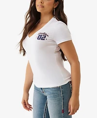 True Religion Women's Sporty Crystal V Neck T-Shirt