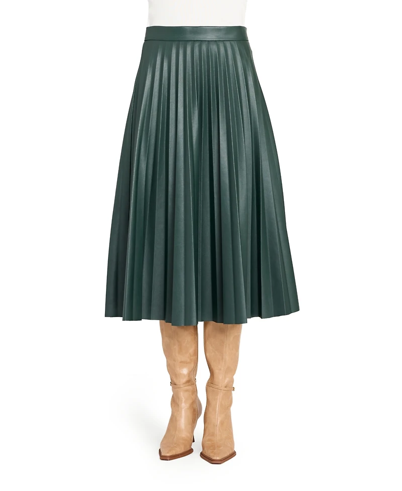 Tahari Asl Women's Long Leather Pleated Skirt