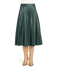 Tahari Asl Women's Long Leather Pleated Skirt