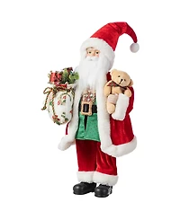 Glitzhome 18" Faux Fur Christmas Traditional Santa Figurine