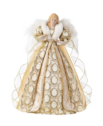 Glitzhome 18.5" Faux Fur Christmas Angel Tree Topper