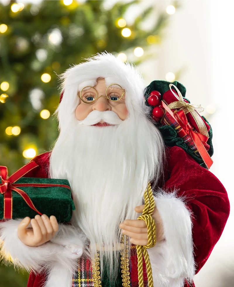 Glitzhome 24" Faux Fur Christmas Traditional Santa Figurine