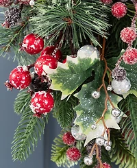 Glitzhome 28" Christmas Pomegranate Berry and Holy Leaf Teardrop