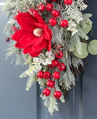 Glitzhome 28" Christmas Mangnolia Berry Teardrop