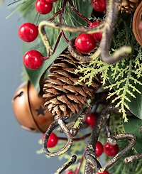 Glitzhome 28" Christmas Bell, Pinecone and Berry Bow Teardrop