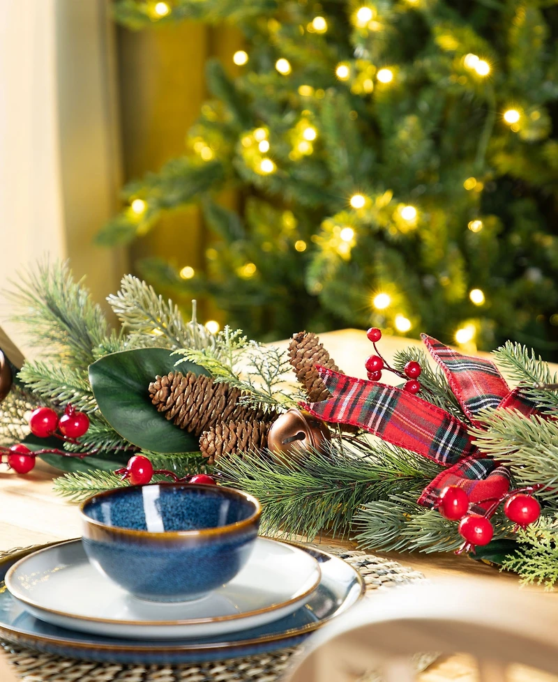 Glitzhome 6" Christmas Bell, Pinecone and Berry Bow Garland