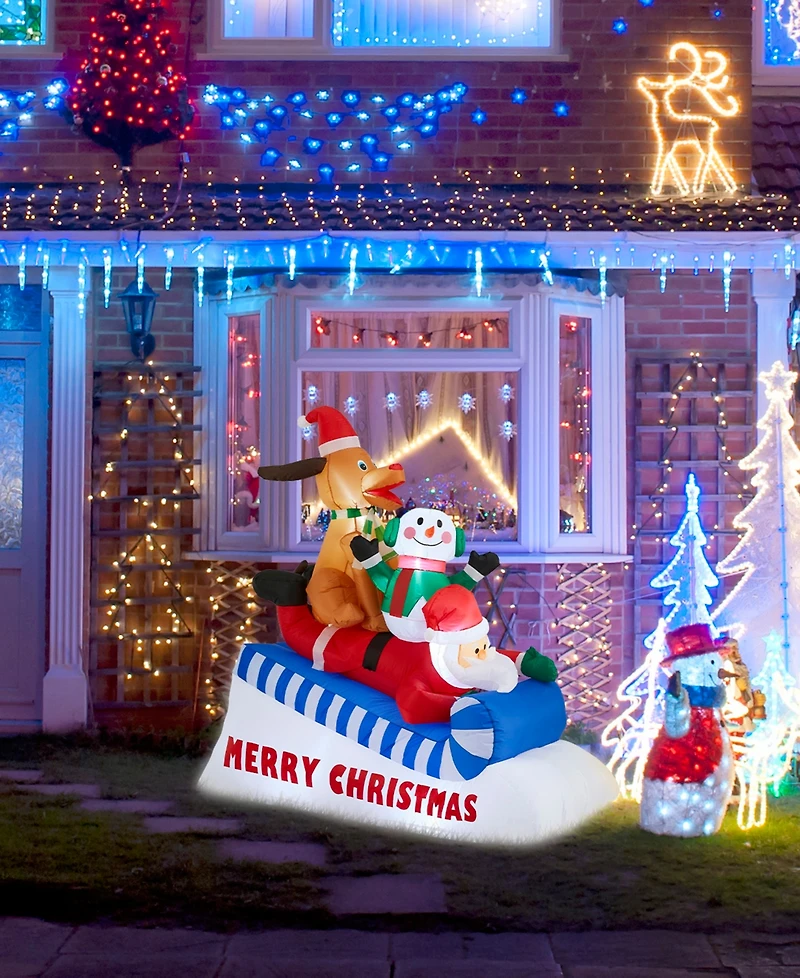 Glitzhome 6" Lighted Inflatable Skiing Santa, Snowman and Dog Decor